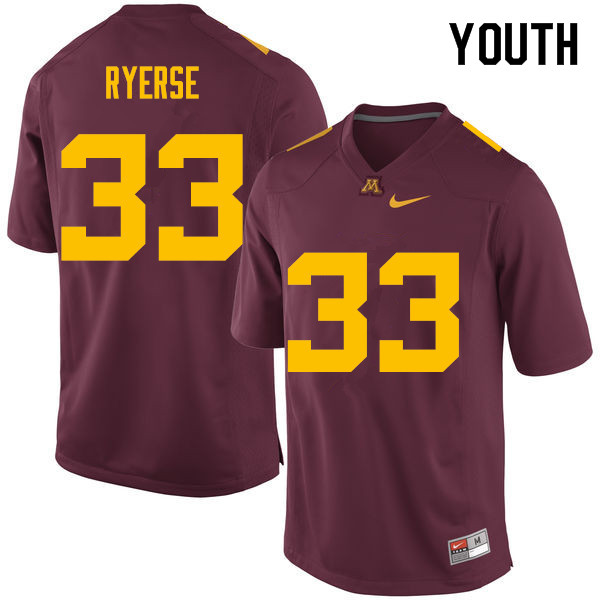 Youth #33 Grant Ryerse Minnesota Golden Gophers College Football Jerseys Sale-Maroon